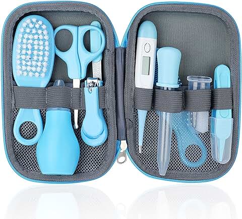 Kit de Aseo para Bebés, 10 Piezas Accesorios para Cuidado de Salud del Recién Nacido, Juego Portátil para Cuidado de Salud del Bebé con Cepillo para Cabello, Peine, Cortaúñas  