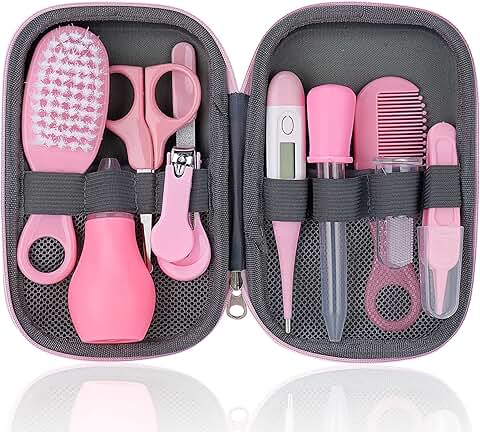 Kit de Aseo para Bebés, 10 Piezas Accesorios para Cuidado de Salud del Recién Nacido, Juego Portátil para Cuidado de Salud del Bebé con Cepillo para Cabello, Peine, Cortaúñas  