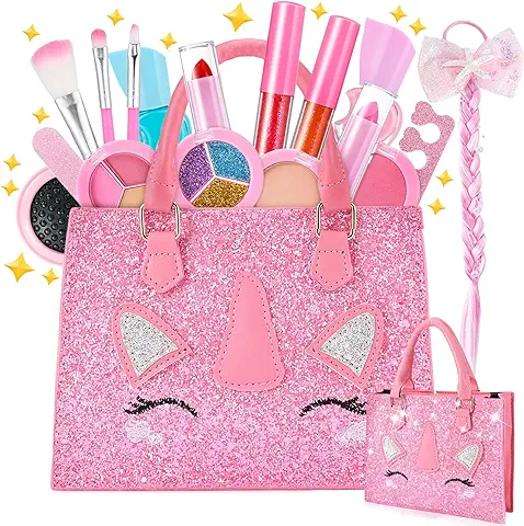 Kit de Maquillaje Niñas, Nabance Unicornio Maletin Maquillaje Seguro y No Tóxico Cosméticos Lavables,Maquillaje Niñas Set Maletin,Regalo de Cumpleaños y Navidad para Niñas 3 4 5 6 7 8 9 10 11 12 Años  