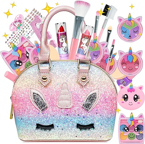 Kit de Maquillaje para Niño - Unicornio Juguete Maquillaje para Niñas Makeup Set,Juego de Maquillaje y No Tóxico,Regalo de para Niñas,Cadeau de Noël Anniversaire Jouet pour Princesse Fille 4-12 ANS  