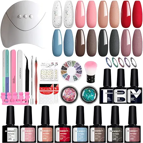 Kit Uñas Semipermanente en Gel Phoenixy 8 Colores 8ML Esmaltes Semipermanentes Uñas de Gel Kit Completo 36W U V LED Lámpara de Uñas Kit Uñas de Gel Principiantes Decoración de Uñas Regalos  