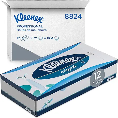 Kleenex Caja de Pañuelos 8824, 3 Capas, Suaves y Resistentes, Sin Fragancia, 12 Cajas x 72 Hojas (864 Total)  