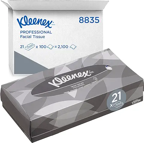 Kleenex Caja de Pañuelos 8835, 2 Capas, Suaves y Resistentes, Sin Fragancia, 21 Cajas x 100 Hojas (2.100 Total)  