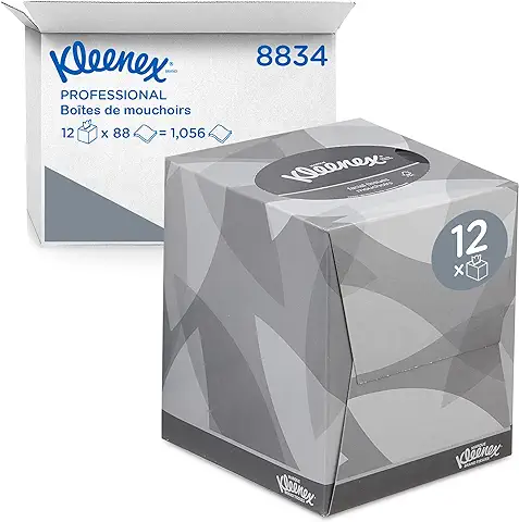 Kleenex Caja de Pañuelos Cúbicos 8834, 2 Capas, Suaves y Resistentes, Sin Fragancia, 12 Cajas x 88 Hojas (1.056 Total)  