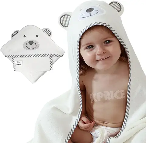 KPRICE | Capa Bano Bebe Oso Chico 90 x 90 | 100% Bambú | Franela Ultrasuave | Toallas Bebe Recien Nacido | Toalla de Baño | Regalos Original Para Bebe | Toallas bebe Con Capucha (Oso Gris)  