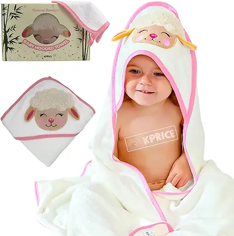 KPRICE | Capa de Baño Bebe Chica | Toalla Bebe con Capucha | 100% Bambú | 90 x 90 cm | 1 Toalla Facial | Toalla Playa Bebe | Toallas Bebe Recien Nacido | Toallas Nebe Capucha Nacimiento  