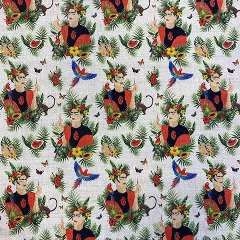 Kt KILOtela - Tela de Patchwork - Estampación Digital - 100% Algodón - Retal de 100 cm Largo x 140 cm Ancho | Frida, Sandías y Loros - Multicolor - 1 Metro  