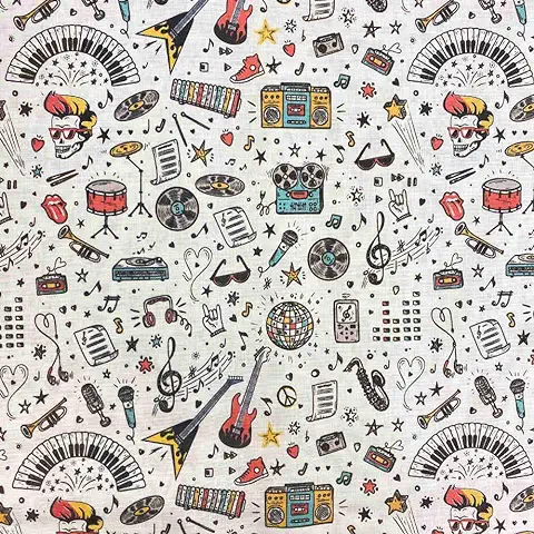 Kt KILOtela - Tela por Metros de Patchwork - Estampación Digital - 100% Algodón - 140 cm Ancho - Largo a Elección de 50 en 50 cm | Rock 'n' Roll - Multicolor, Blanco  