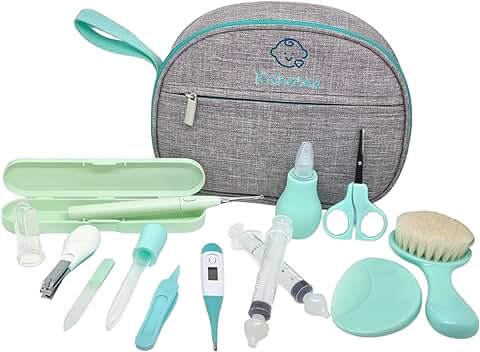 Kuketes - Set Cuidado Bebe Recién Nacido. Kit Higiene Para El Cuidado Del Bebe. Pack Accesorios Lima, Tijeras, Saca Mocos, Jeringa Bebe, Cepillo, Peine. Kit Completo Bebes para Viaje y uso Diario  