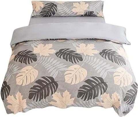 KUMY Juego de Funda Nórdica 3 Piezas - Funda Nórdica - Sábana Bajera – Funda de Almohada- Suave y Transpirable (Cama 90-150x220cm + 90x190/200 + 45x110cm, Hojas)  