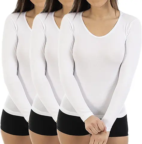Lacotex Camiseta Interior de Mujer | Camiseta Camiseta Manga Larga y Cuello Pico | Confort y Protección Térmica Interior | Pack Ahorro 3 Unidades | LCT463  