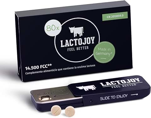 LactoJoy Pastillas de Lactasa 14.500 FCC I Tratamiento de Comprimidos para Intolerancia a la Lactosa I Digestión de la Leche, Queso I Capsulas de Enzimas Digestivas I Vegano I 1 x 80 Caps  