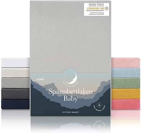 Laleni Set de 2 Sábana Bajera Cuna 60x120-70x140 cm Certificado Oeko-Tex, 100% Algodón, Sábana Bajera Transpirable Jersey Bebé, 130 G/m², Moonlight Grey - Gris  