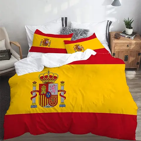 LASINSU Funda De Edredón,Bandera Española roja de España Armas Dimensiones Precisas Proporciones y Colores Amarillo Oficial，3 Pcs Ropa de Cama Funda Nórdica Sábana Bajera (200 * 200CM)  