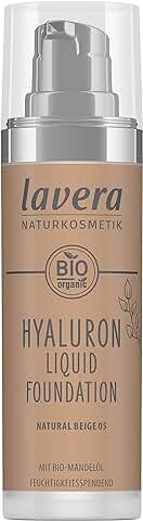 Lavera Hyaluron Liquid Foundation Natural Beige 05, Cosmética Natural, Vegano, Textura Sedosa, Ligera, Libre de Aceite Mineral, Ácido Hialurónico Natural y Aceite de Almendras Orgánico - 30ml  