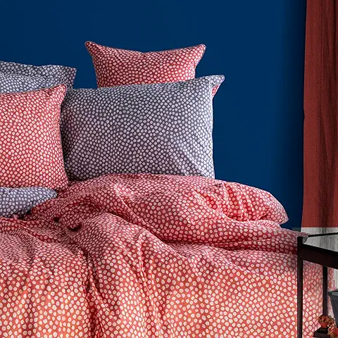 LERUUM Juego de Funda de Edredón para cama Individual, Reversible, Color Naranja y Gris, con Lunares, Lujoso, Juego de Funda de Edredón con Fundas de Almohada (Griemay Individual Naranja)  