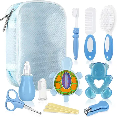 Lictin Set para Cuidado del Bebé - 10 Piezas Kit de Aseo para Bebés con Peine, Cepillo de Dientes de Dedo para Viaje y el Uso Diario, Saludable y Seguro, Verde  
