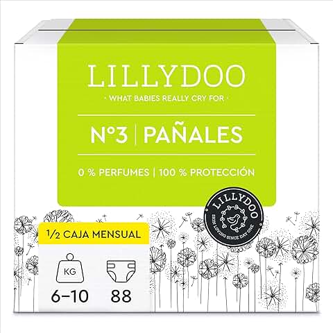 LILLYDOO Pañales Hipoalergénicos, Tamaño 3 (6-10 kg), caja de Medio mes (88 Pañales) (FSC Mix)  