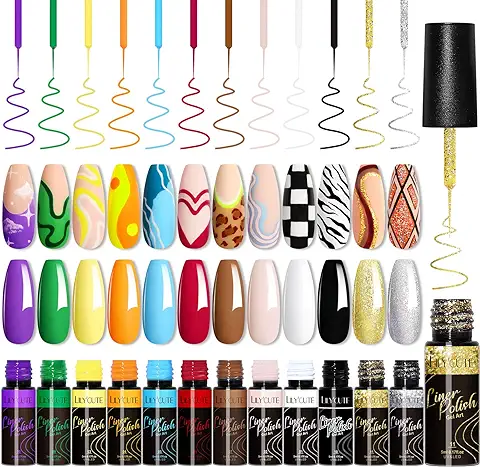 LILY'CUTE Gel Liner Esmalte de Uñas 12pcs Gel Nail Polish Set for Gel Nails Slim Integrated Gel Nail Art Nail Art Nail Polish Kit for Line Drawing  