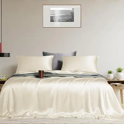 LINENWALAS Juego de Sábanas 100% seda de Eucalipto, Tamaño Doble, Sábanas Refrescantes de Tencel Lyocell de Lujo, más Suaves que la ropa de cama de Algodón Egipcio, Absorben la Humedad Natural, Juego  