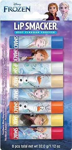 Lip Smacker Disney Frozen Party Pack, Colorido Conjunto de Regalo de 8 Piezas Inspirado en Frozen, Incluye Bálsamos Labiales Seguros para Niños con Sabor, Acabado Natural  