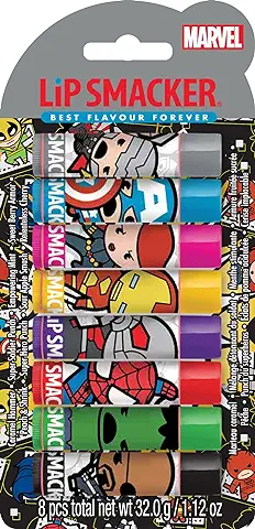 Lip Smacker Marvel Collection, Pack Fiesta Los Vengadores, 8 Bálsamos Labiales para Niños Inspirados en los Vengadores, Hidratan y Refrescan  