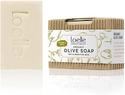 Loelle - Jabón de Aceite de Oliva Ecológico Elaborado con Ingredientes Naturales - Jabones Sólidos Corporales, la Cara y el Cabello - Limpiador Facial para Pieles Sensibles, Hecho en Marruecos (75g)  