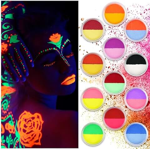 LOPHE Pintacaras Infantil, Neon Pintura Facial y Corporal Seguridad No Tóxica, 24 Colores Pintura Cara Niños Hipoalergenica con 2 Pinceles, Pinturas Niños Halloween Festival Maquillaje Cosplay  