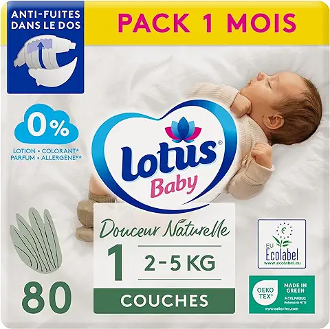 Lotus Baby Suavidad Natural – Pañales Talla 1 (2-5 Kg/recién Nacido), Paquete de 1 mes – 80 Capas  