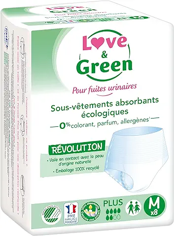 Love & Green - Ropa Interior Absorbente Adulta Hipoalergénica y Ecológica Plus "Talla M" x8 - Mujeres y Hombres  