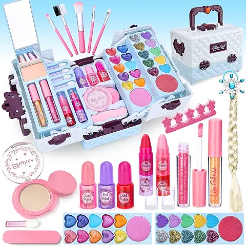 Lubibi Kit de Maquillaje Niñas con Caja de Maquillaje,Juego de Maquillaje Seguro y No Tóxico Cosméticos Lavables,Juguete de Regalo de Cumpleaños y Navidad para Niñas Princesas de 3456789 10 11 12  