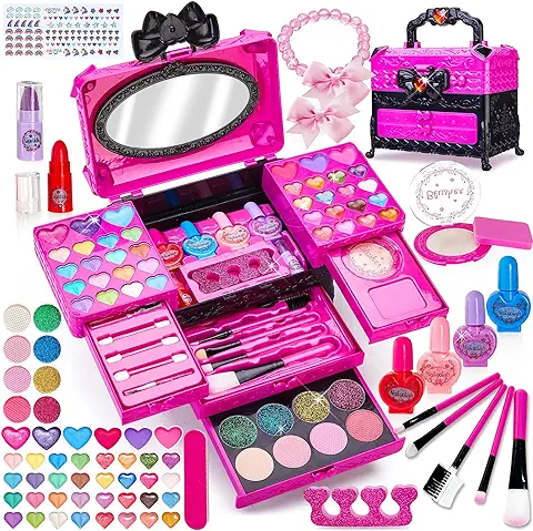 Lubibi Maquillaje para Niñas, 71 Pcs Kit De Cosméticos No Tóxicos Lavables, Set Maquillaje Niña Juguetes, Caja Maquillaje Niña, Navidad Princesa Cumpleaños Regalo para Niñas 3 4 5 6 7 8 9 10 Años  