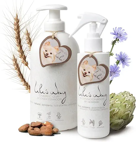 Lulu’s Way Champú para Perros + Acondicionador Perro - Piel Sensible y Dermatitis sin Alérgenos, sin Parabenos - Vegano 100% Natural - Todas las Razas  