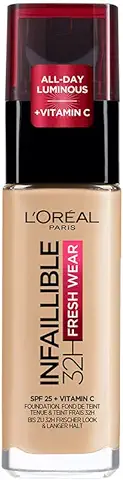 L'Oréal Paris, Base de Maquillaje Líquida Infaillible 32h Fresh Wear, Para todo tipo de Piel, Larga Duración, Tono: 100 Warm, 30 ml  