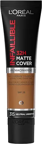 L'Oréal Paris - Base de Maquillaje mate de alta Cobertura, Resistente al agua - De Larga Duración - Ligera y Matificante - SPF 25 - Infaillible 32H Matte Cover - Tono: 315 Neutro - 30 ml  