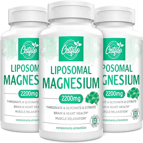 Magnesium Liposomal Complex 2200mg-Treonato de Magnesio Liposomal de alta Potencia, Glicinato de Magnesio, Citrato de Magnesio, Potente Suplemento, sin Gluten, 60 Cápsulas Blandas.  