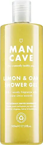 ManCave Gel de Ducha de Limón y Roble, 500 ml – Gel de Ducha Hombre de Duradero Aroma Refrescante con Aceite de Limón, L-Arginina y Aloe Vera – Gel de Baño de Formula Natural, Sin Sulfatos, Vegano  