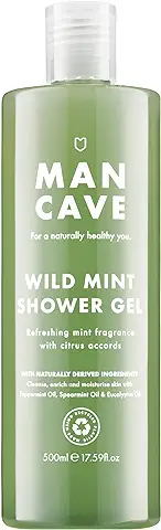 ManCave Gel de Ducha Hombre de Menta Silvestre, 500 ml – Gel de Baño de Aroma Energizante y Fresco con L-Arginina - Fórmula Natural, Vegana, Sin Sulfatos ni Parabenos  