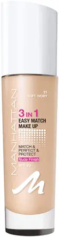 Manhattan 3 en 1 Easy Match Make Up, base sin Aceite para una tez Impecable, Color 031 Ivory, 30 ml  