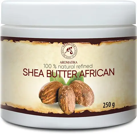 Manteca de Karité Africana 250g - Ghana - Refinado - 100% Puro y Natural - Mejor para Cabello - Piel - Labio - Cara - Cuidado del Cuerpo - Shea Butter - Botella de Vidrio  