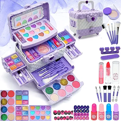 Maquillage Enfant Fille - Maquillage Lavable Trousse Maquillage Enfant Avec Sac à Main, Non Toxique Kit de Maquillaje Niñas, Regalo de Cumpleaños y Navidad para Niñas de 4 5 6 8-10  