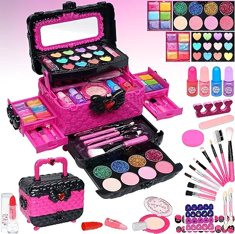 Maquillaje Infantil para Niñas - Maquillaje Seguro y Lavable para Niños, Kit Maquillaje Niña, Caja Maquillaje Niña, Regalos de Cumpleaños de Princesas para Niñas de 4 5 6 7 8 9 Años (Rosa)  