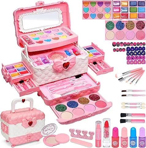 Maquillaje Niñas Juguetes para - 57 Piezas Set de Maquillaje Niñas, Kit de Maquillaje Niñas, Juguete de Maquillaje Lavable,Regalo de Cumpleaños y Navidad para Niñas de 4 5 6 8 10-12  