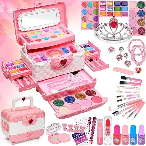 Maquillaje Niñas Juguetes para - 63 Piezas de Maquillaje Lavable para Niñas, Kit Maquillaje Niña, Caja Maquillaje Niña, Regalo de Cumpleaños y Navidad para Niñas de 4 5 6 8 10-12 Años  