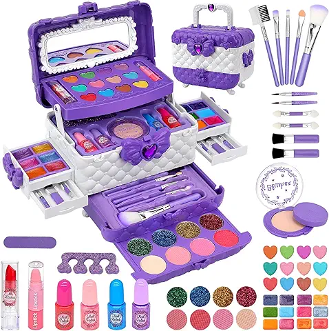 Maquillaje para Niñas - 55 Pcs Lavable de Maquillaje para Niñas Juguetes,Regalo de Princesa para Niñas, Cumpleaños y Navidad de para Niñas 3 4 5 6 7 8 9 10 Años  