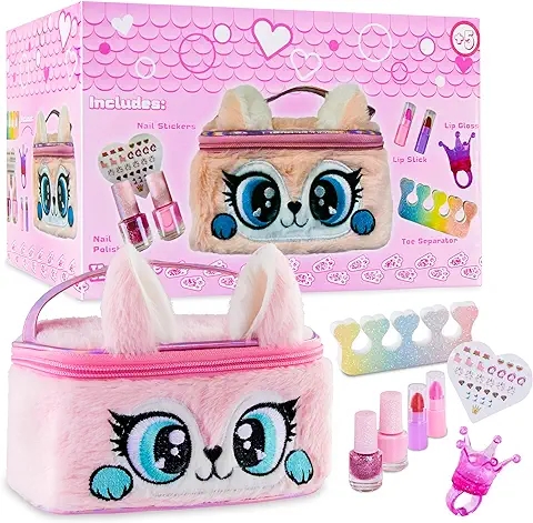 Maquillaje para Niños, Set Maquillaje y Pintauñas para Niñas, Pintauñas Infantil No Toxico, Lavable con Agua, Pintauñas Niñas Mayores de 5 Años (Rosa)  