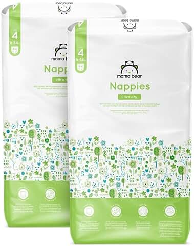 Marca Amazon - Mama Bear Pañales Ultra-secos, Talla 4 (8-14 kg), Con Canales, Bianco, 168 Unidad (2 Paquetes de 84) - Nueva Versión  