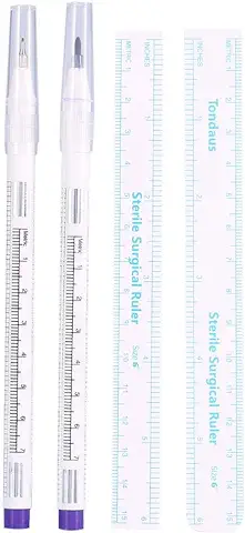 Marcador de piel Tattoo Marker 2Pcs/Set 2Types Quirúrgico Tattoo Piercing Skin Marker Posicionamiento Body Art Pen con Reglas(Difícil de Limpiar)  