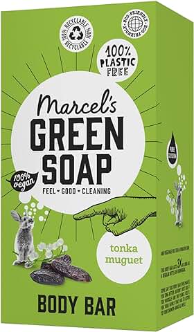 Marcel's Green Soap - Body Bar Tonka & Muguet - Ahorra 3 Botellas de gel de Ducha Regular - 100% Ecológico - 100% Vegano - 97% Biodegradable - 150 g  