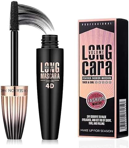 Mascara de Pestañas Waterproof,Máscara de Pestañas de Fibra de seda 4D, Máscara de Pestañas Volumen y Longitud,a Prueba de Manchas sin Grumos para Maquillaje,Dura todo el Día,10 ml  